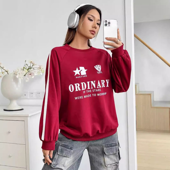 Damen lässiger Sweatshirt mit kreativen Grafiken und voluminösen Ärmeln Drune