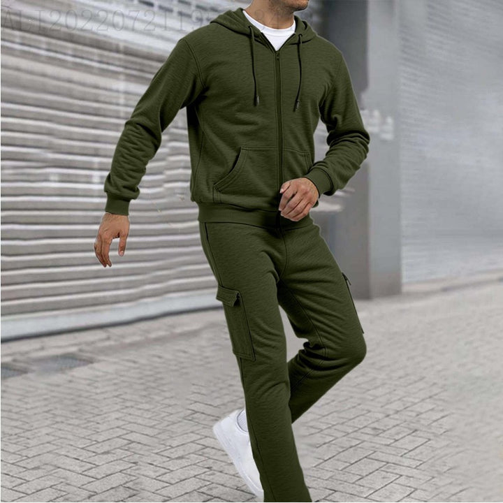 Herren nan athletischer Zip-Sweatset mit Cargo-Jogginghose, ergonomischen Nähten und gerippten Bündchen Drune