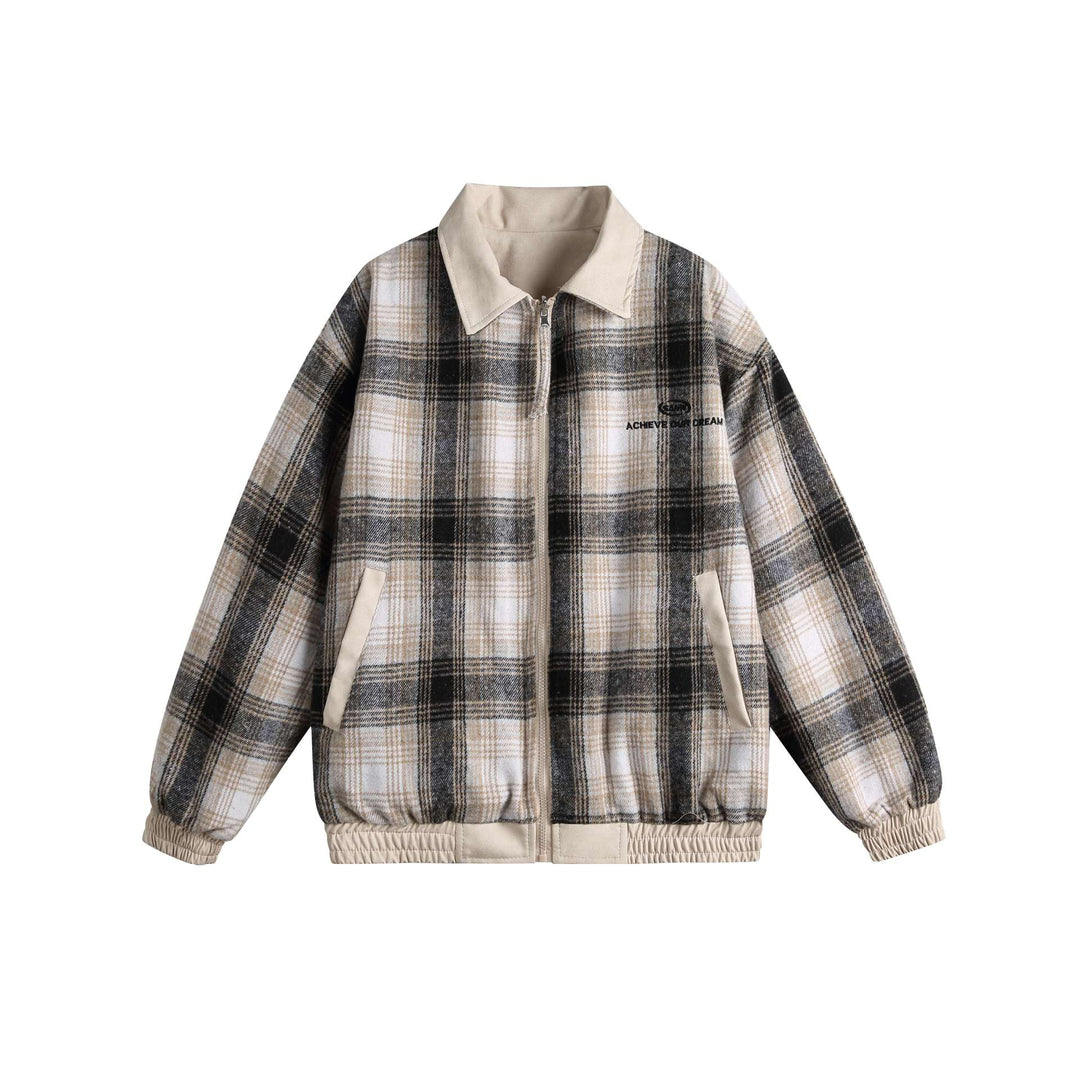 Damen Kurz geschnittene Boxy‑Jacke aus Wildleder‑Optik mit kariertem Kragen und elastischem Saum Drune
