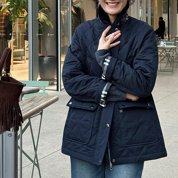 Damen Modische Steppjacke mit hochgeschlossenem Kragen und großen Taschen Drune