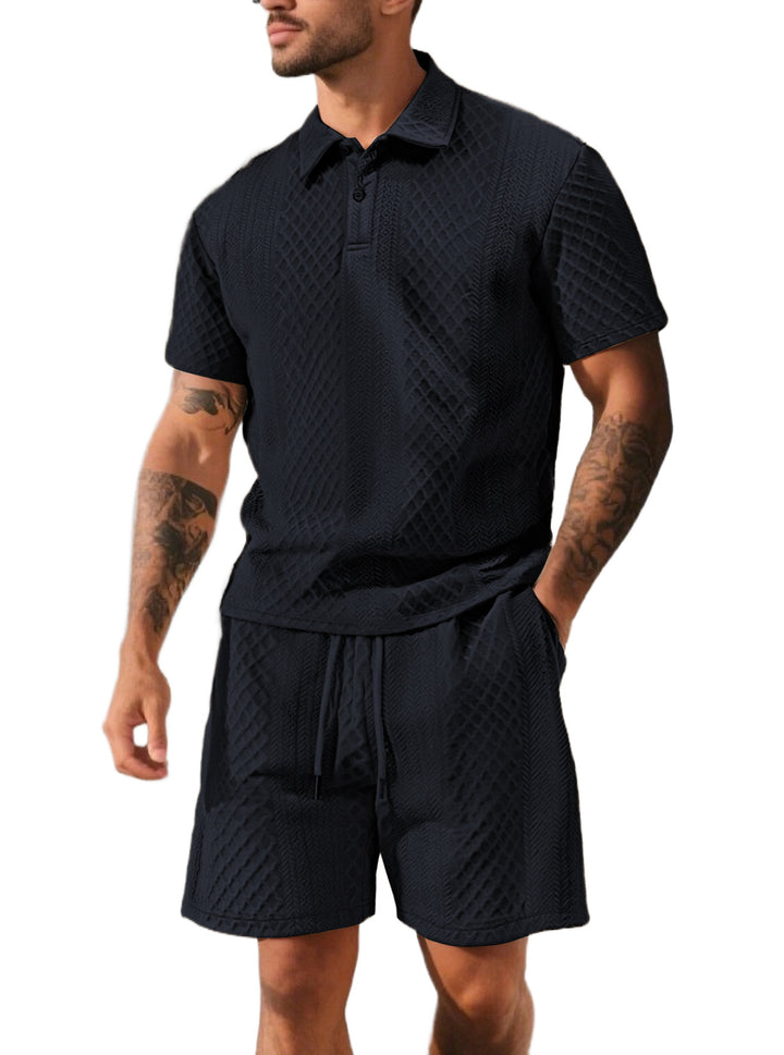 Herren nan strukturiertes Poloshirt- und Bermudashorts-Set aus gesteppter Baumwollmischung Drune