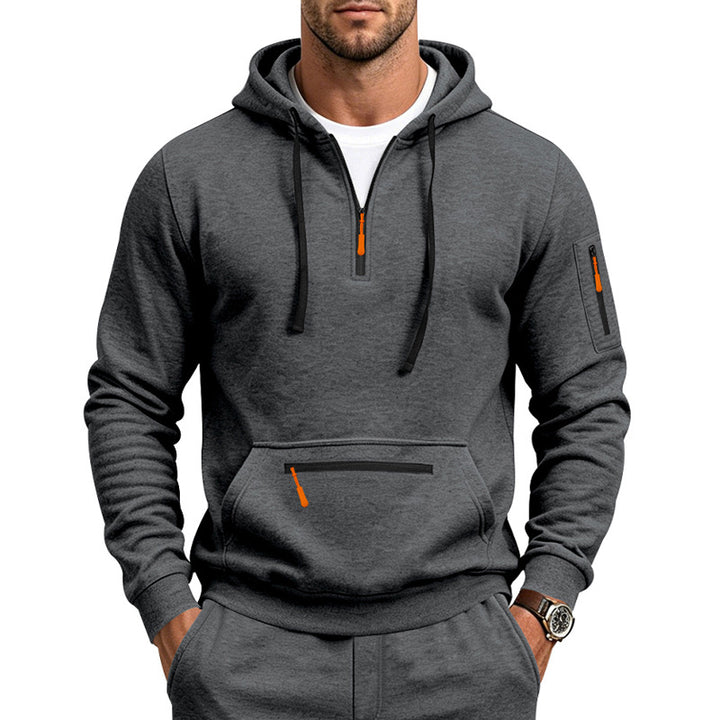 Herren Kapuzensweatshirt mit halbem Reißverschluss und Utility-Ärmeltasche Drune