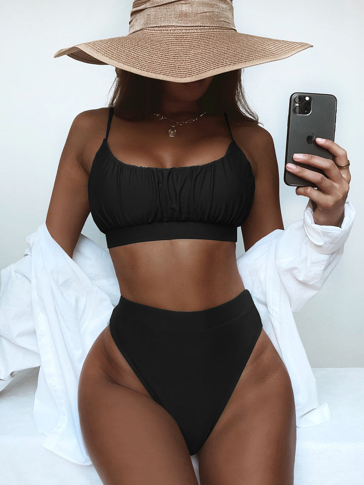Damen Hochtailliertes Bikini-Set mit gerafftem Oberteil Drune
