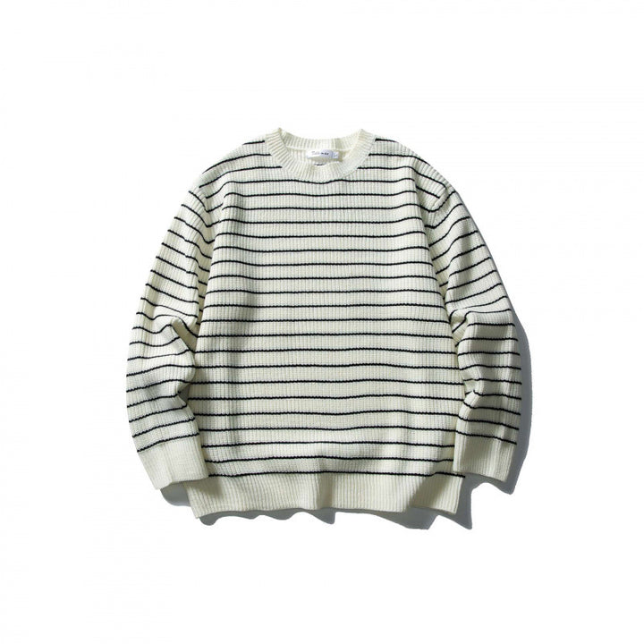 Unisex Oversize Streifen-Strickpullover mit Rundhalsausschnitt und geripptem Saum Drune