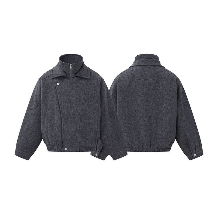 Herren Boxy Wollmix-Blousonjacke mit asymmetrischem Doppelverschluss und hohem Stehkragen Drune