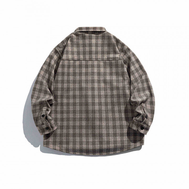 Unisex Kastenförmiges kariertes Overshirt aus weichem Flanell mit aufgesetzter Brusttasche Drune