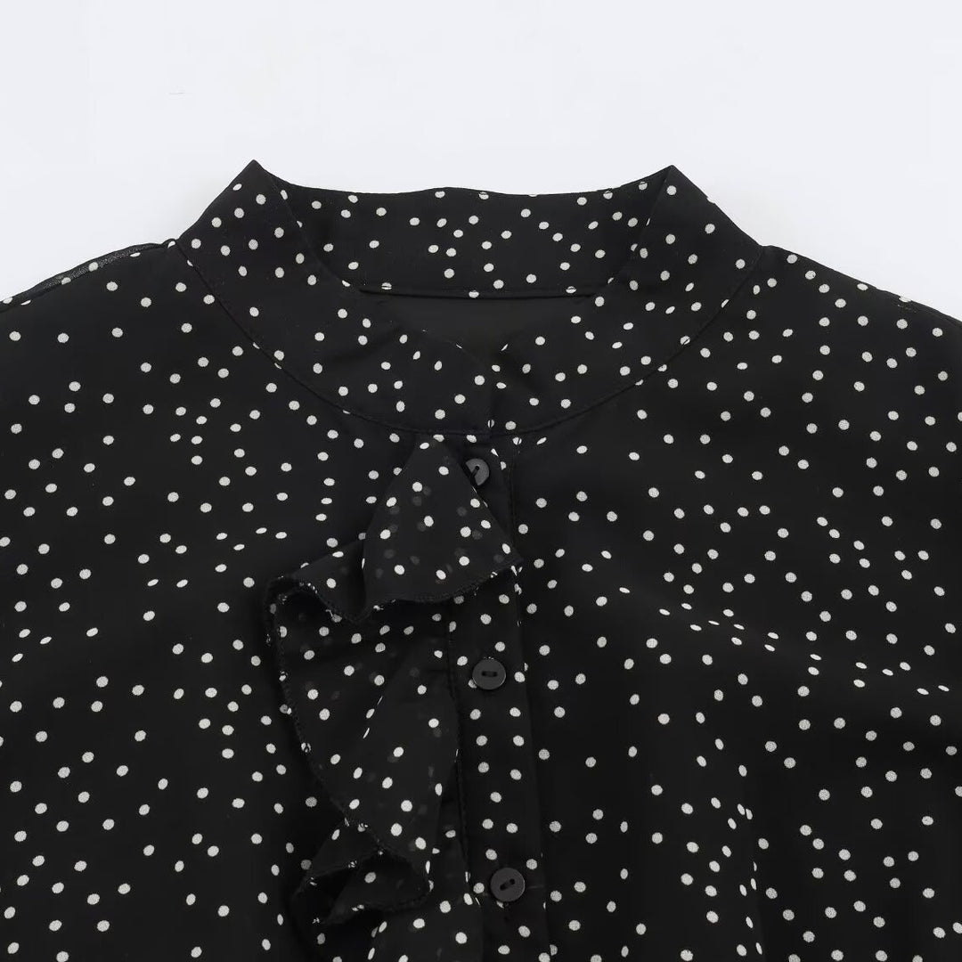 Damen Midikleid mit Rüschenfront, Stehkragen und ausgestelltem A-Linien‑Rock Drune