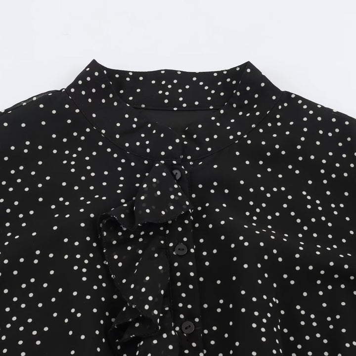 Damen Midikleid mit Rüschenfront, Stehkragen und ausgestelltem A-Linien‑Rock Drune