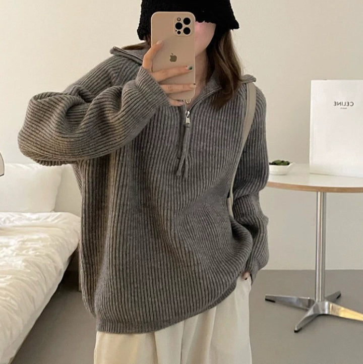 Damen kuscheliger Hoodie mit hochschließendem Reißverschluss Drune