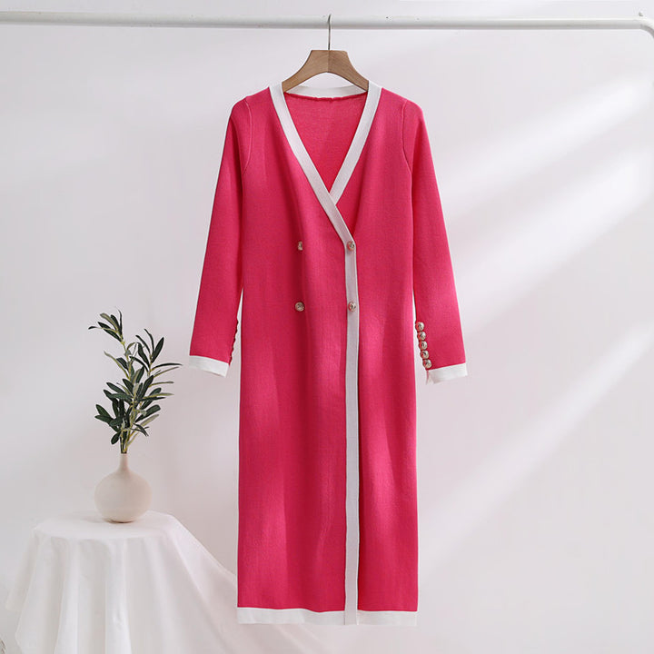 Damen eleganter Strickmantel mit Knopfdetails und V-Ausschnitt Drune