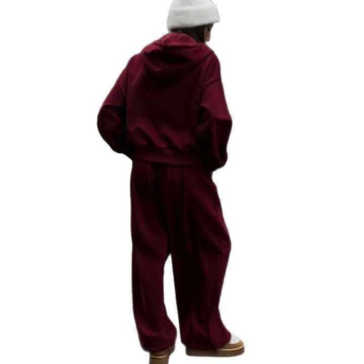 Damen oversized Kapuzenjacke mit Reißverschluss und weiten Jogginghose Lounge-Set Drune