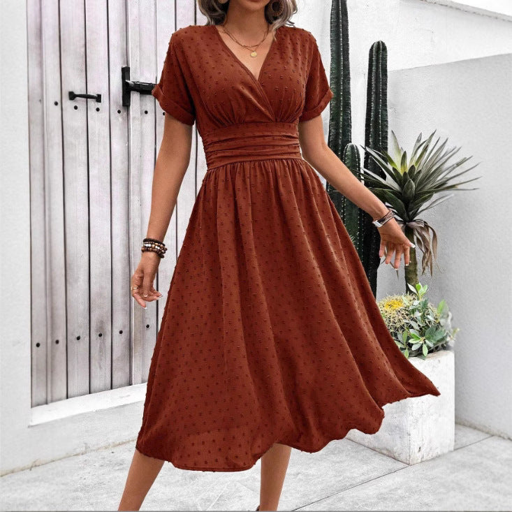 Damen Midikleid mit V-Ausschnitt und Taillenakzent Drune