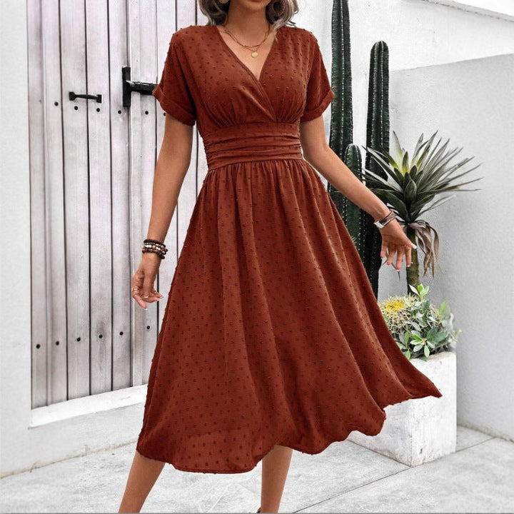 Damen Midikleid mit V-Ausschnitt und Taillenakzent Drune