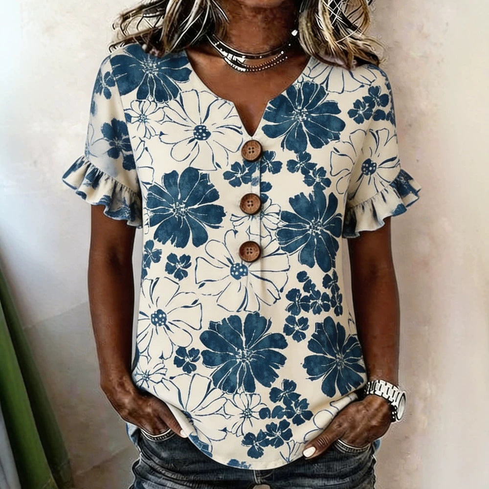 Damen Bluse mit Rüschendetails und Knopfverschluss Drune