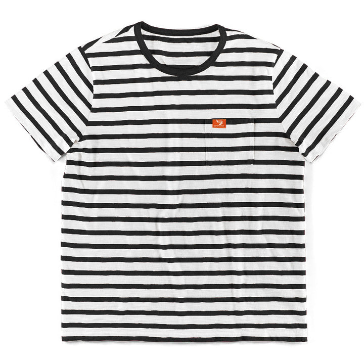 Herren nan gestreiftes Kurzarm-T-Shirt aus Baumwolljersey mit Brusttasche und kontrastiertem Rundhalsausschnitt Drune