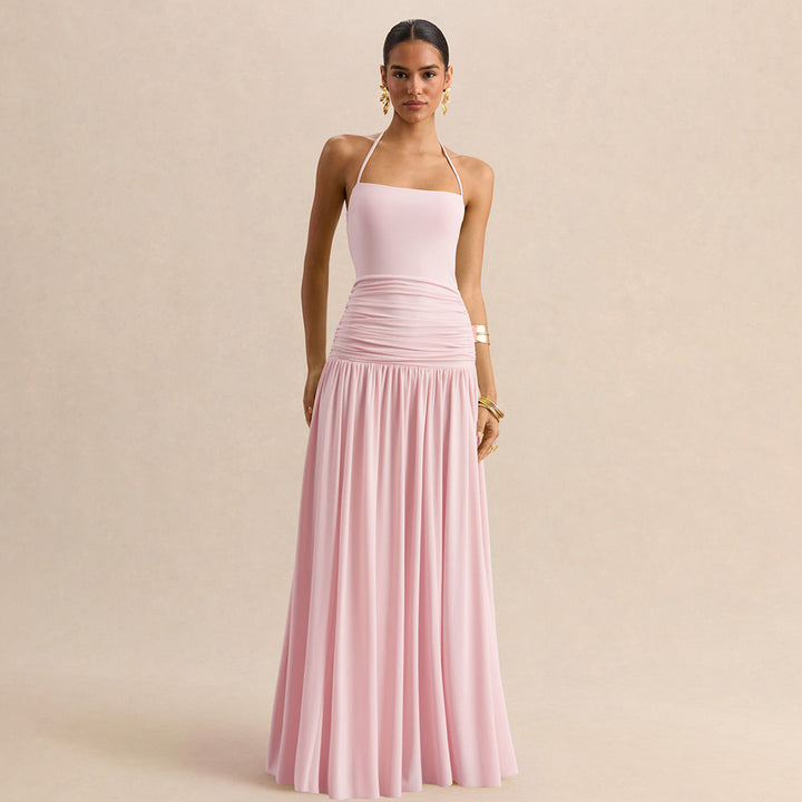 Damen Maxikleid mit Raffungen und schulterfreiem Design Drune