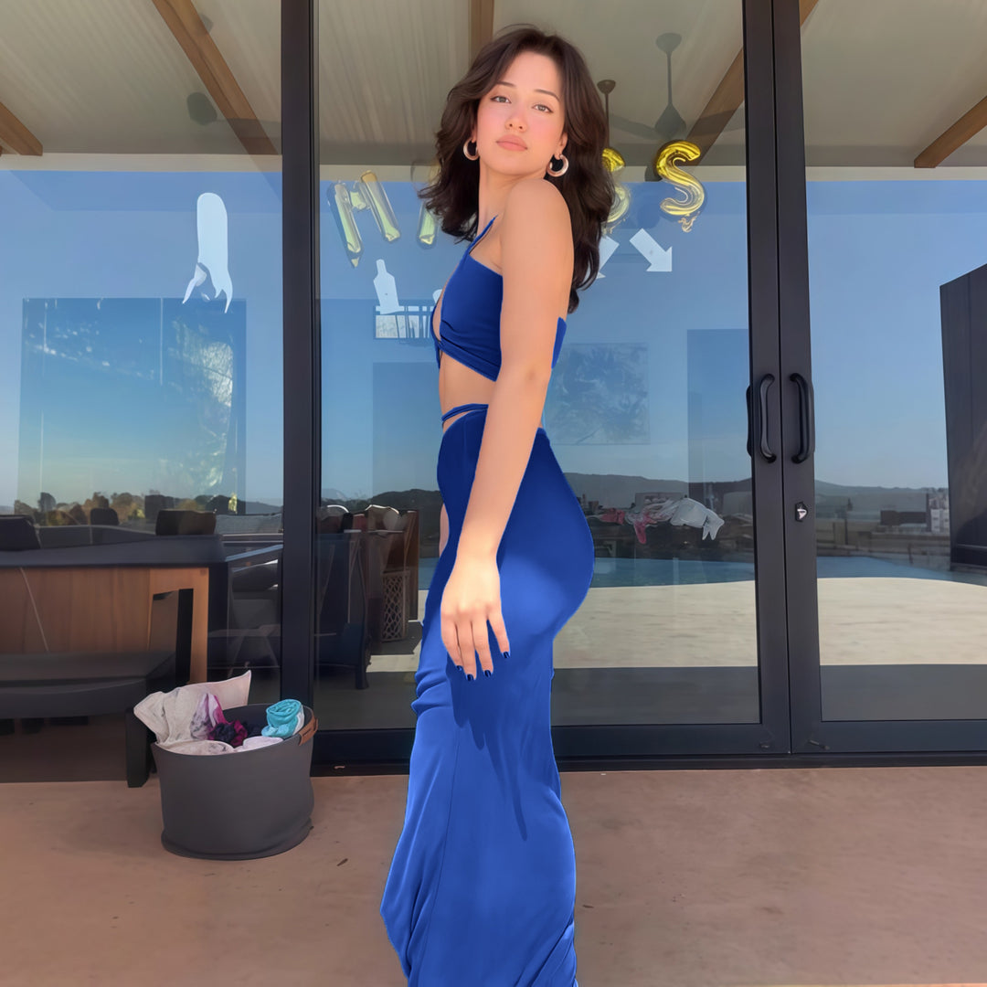 Damen Figurbetontes Maxikleid mit transparenten Einsätzen und Raffung Drune