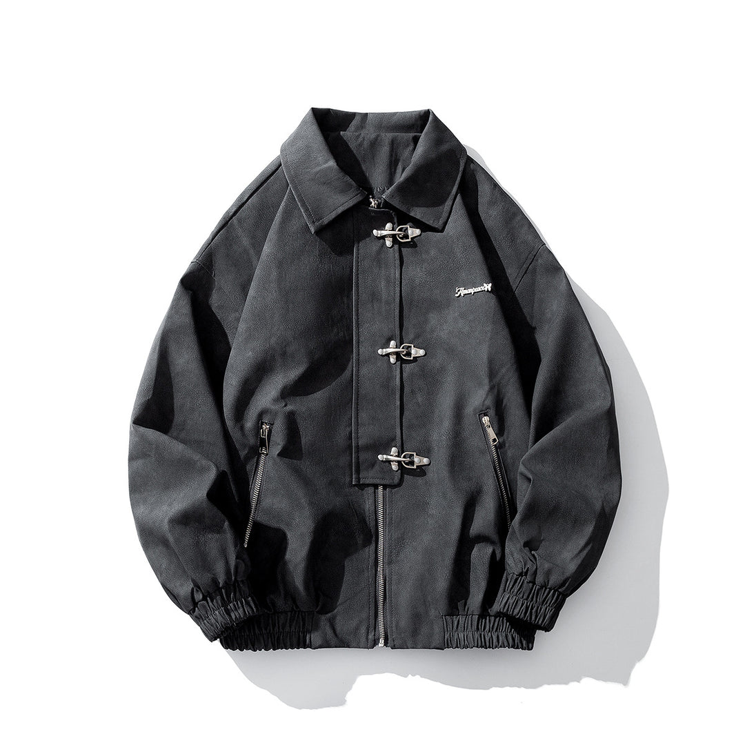 Herren Oversize Veloursjacke mit markanten Metallverschlüssen und Reißverschlusstaschen Drune