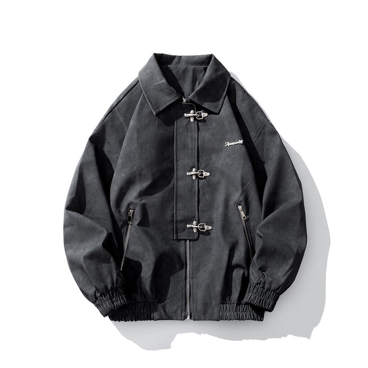 Herren Oversize Veloursjacke mit markanten Metallverschlüssen und Reißverschlusstaschen Drune