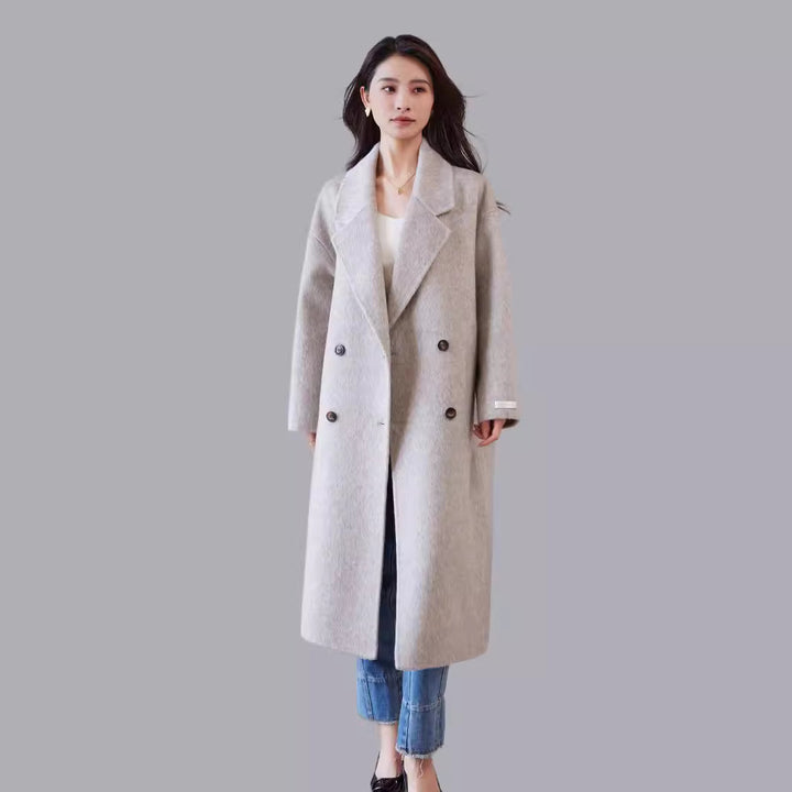 Damen Oversized Wollmix-Mantel mit weitem Revers und doppelreihiger Knopfleiste Drune