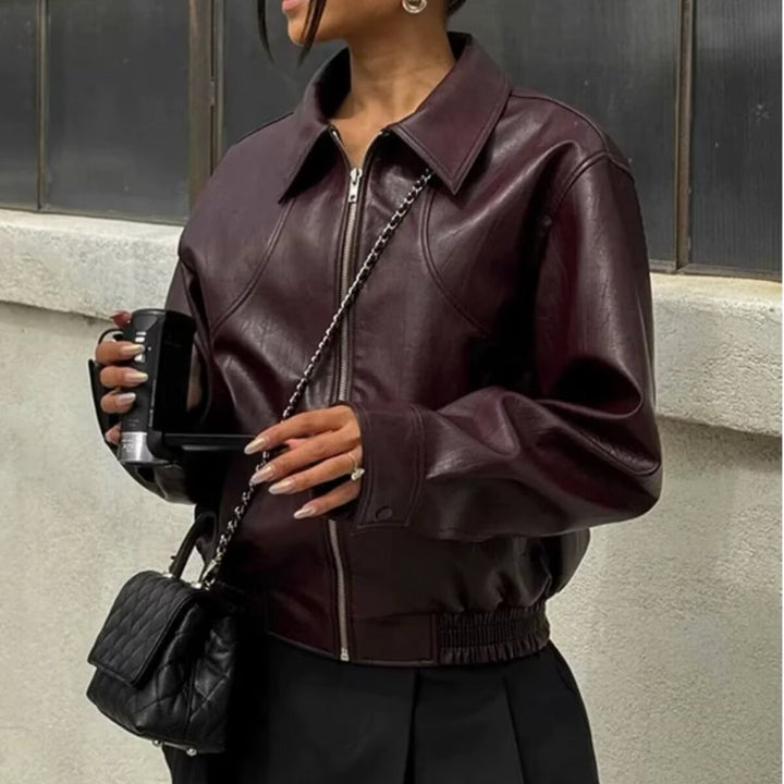Damen Kunstlederjacke mit elastischem Bund Drune
