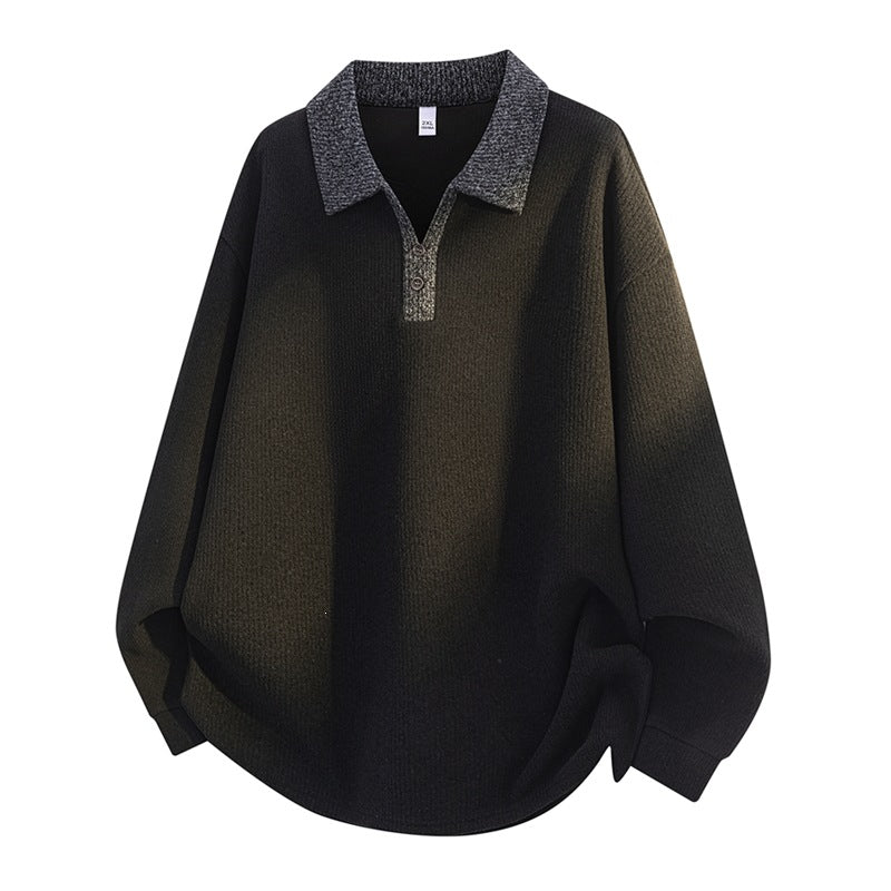 Unisex Oversize-Strickpullover mit kontrastierendem Polokragen und Halbsteg-Knopfleiste Drune