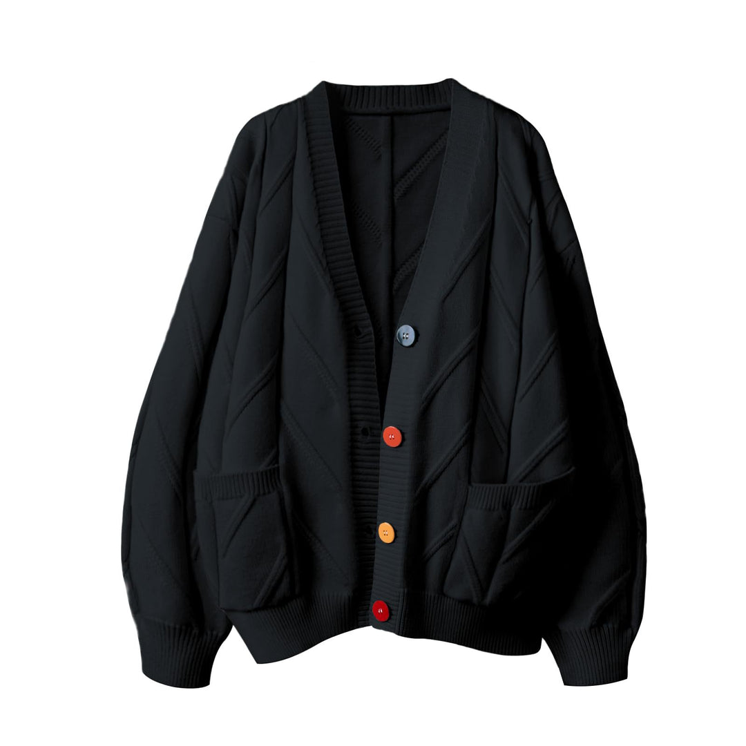 Damen Stylischer Strickcardigan mit bunten Knöpfen und aufwendigem Design