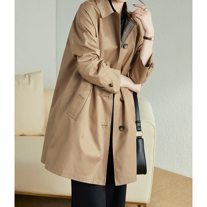 Damen Modische Trenchjacke mit stilvollem Kragen und praktischen Taschen Drune