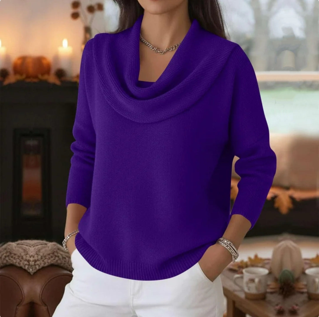 Damen Lässiger Schalkragen-Feinstrickpullover mit überschnittener Schulter und geripptem Saum Drune