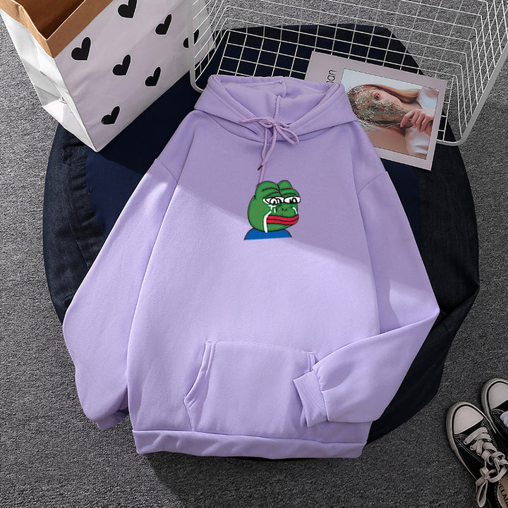 Unisex nan relaxed-fit Kapuzenpullover mit weichem Fleece-Futter, Kängurutasche und gesticktem Frosch-Emblem Drune