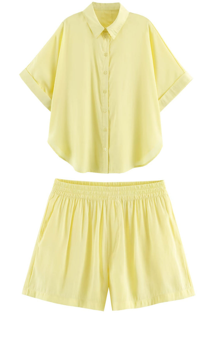 Damen Lockeres zweiteiliges Set mit Oversize-Hemd und Elastik-Shorts Drune