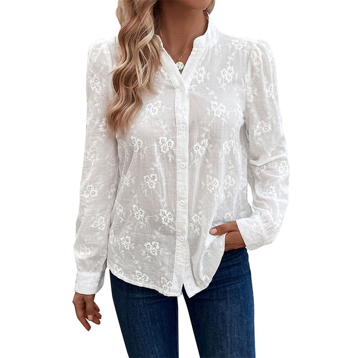 Damen Elegante Bluse mit floralen Stickereien Drune