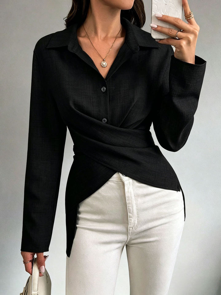 Damen Wickelbluse mit Hemdkragen und asymmetrischem Saum Drune