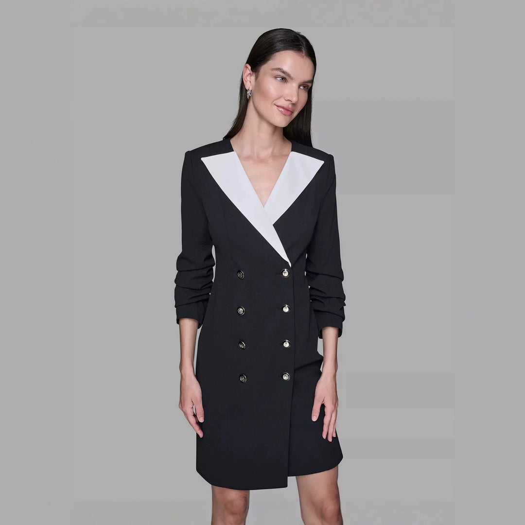 Damen Doppelreihiges Blazerkleid mit kontrastierendem Schalkragen Drune