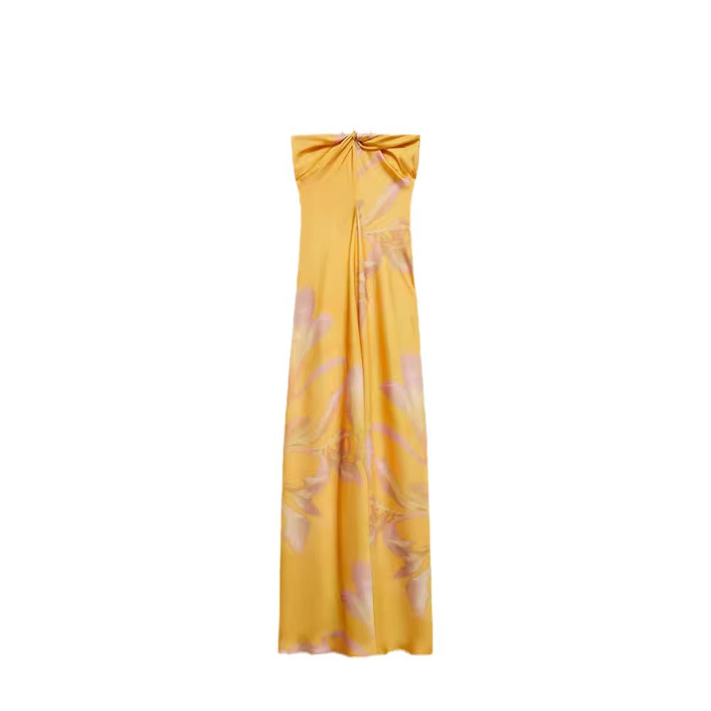 Damen Maxi-Kleid mit eleganter Drapierung und floralem Muster Drune