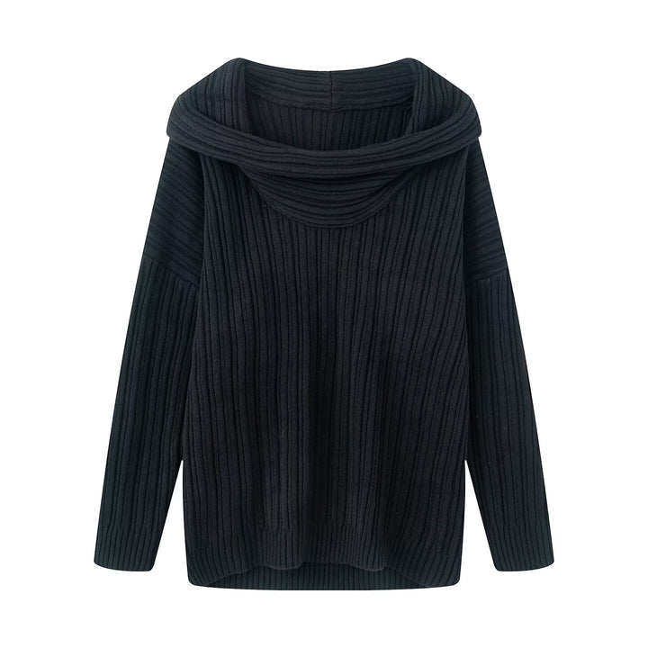 Damen lässiger Pullover mit modernem Rollkragen und vertikalem Strukturmuster Drune