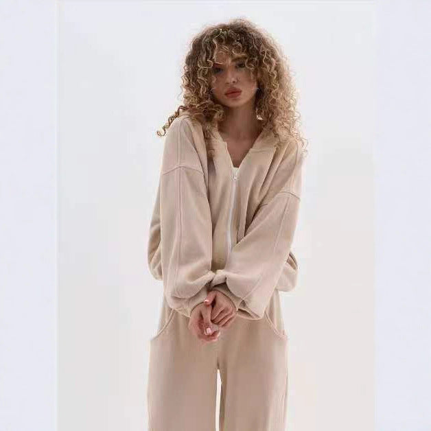 Damen cropped Kapuzenjacke aus weichem Fleece mit Reißverschluss Drune