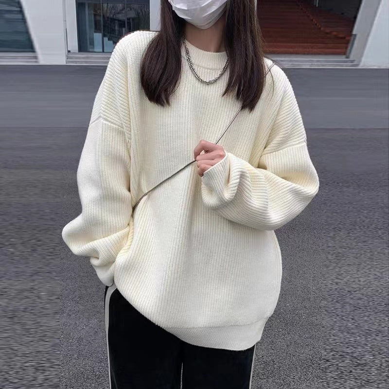 Damen lässiger Strickpullover mit feiner Rippenstruktur und bequemen langen Ärmeln Drune