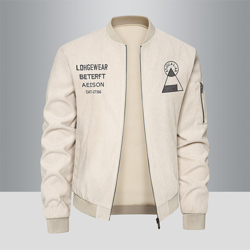 Men's  textured corduroy logo-embroidered flight bomber with utility sleeve zip Drune