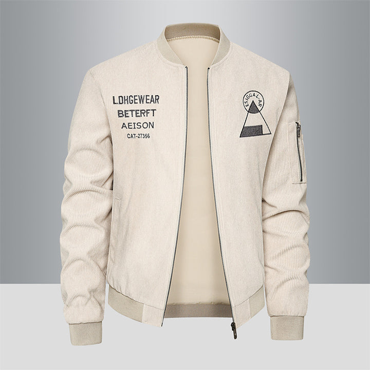 Men's  textured corduroy logo-embroidered flight bomber with utility sleeve zip Drune