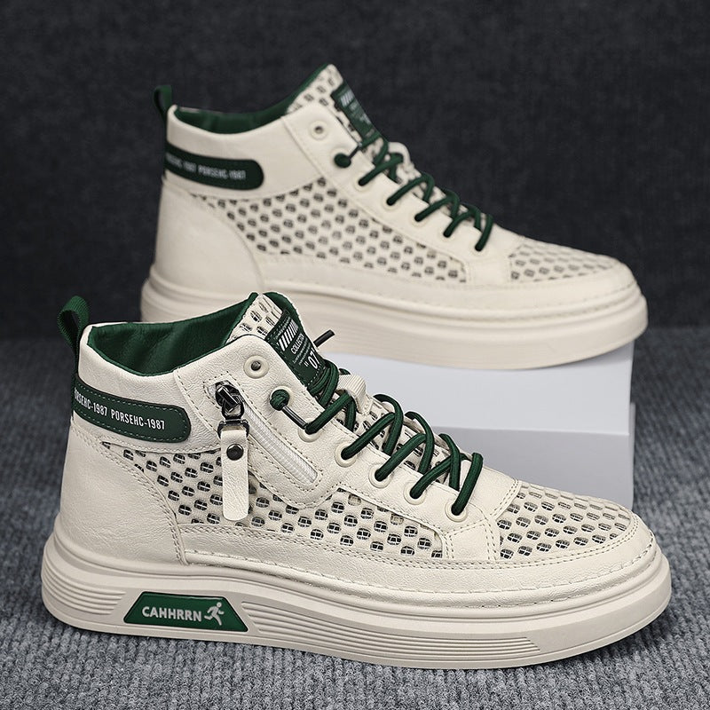 Herren High-Top Sneaker mit luftiger Mesh-Perforation, seitlichem Reißverschluss und dicker Profilsohle Drune