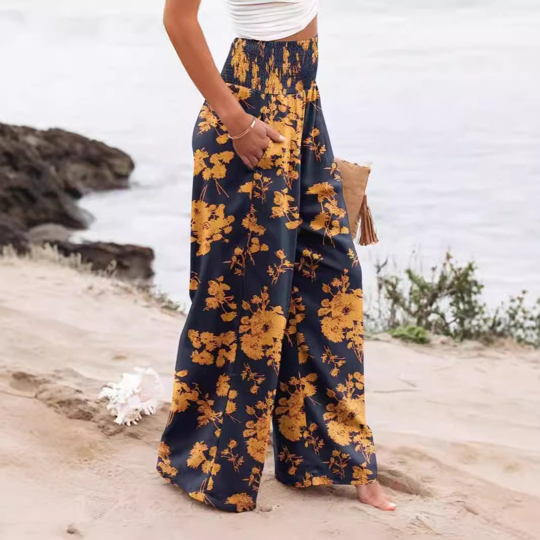 Damen Palazzo-Hose mit elastischem Bund und floralem Muster Drune