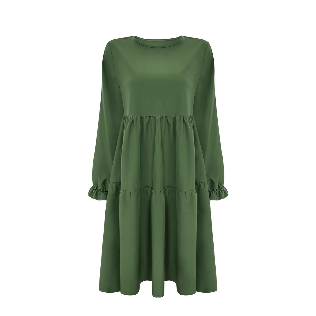 Damen Lockeres Midikleid im Stufenlook mit geraffter Taillenpasse und Rüschenbündchen Drune