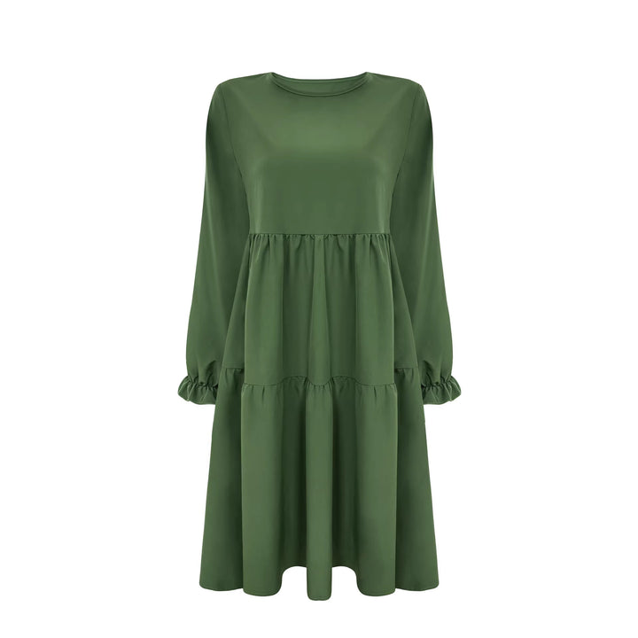 Damen Lockeres Midikleid im Stufenlook mit geraffter Taillenpasse und Rüschenbündchen Drune