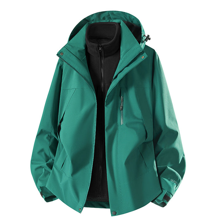 Herren zweiteilige Softshelljacke mit herausnehmbarer Fleece-Innenjacke, verstellbarer Kapuze und wasserabweisender Membran Drune