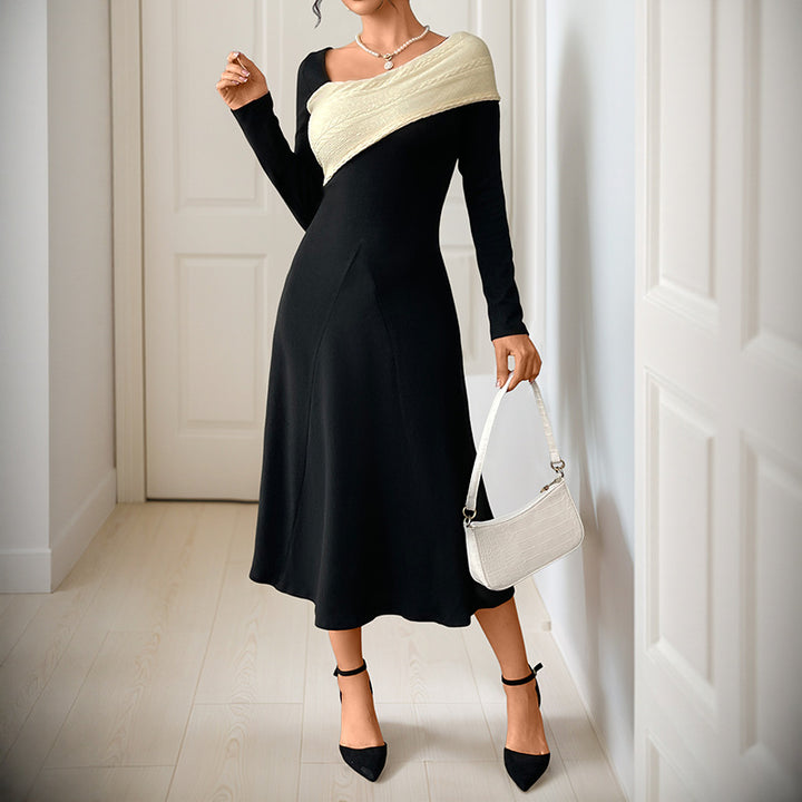 Damen Asymmetrisches Midikleid mit One-Shoulder-Strickdetail und figurbetontem Fall Drune
