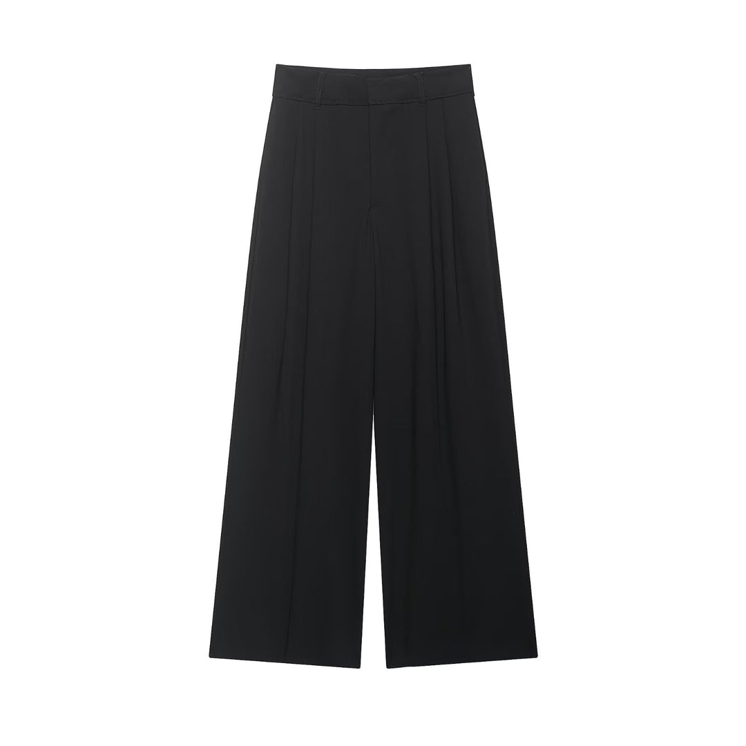 Damen Hochtaillierte weite Palazzohose mit Bundfalten und eleganter Falllinie Drune