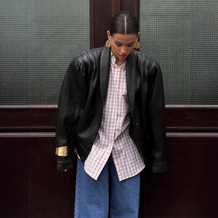 Damen Oversized Lederblazer Drune