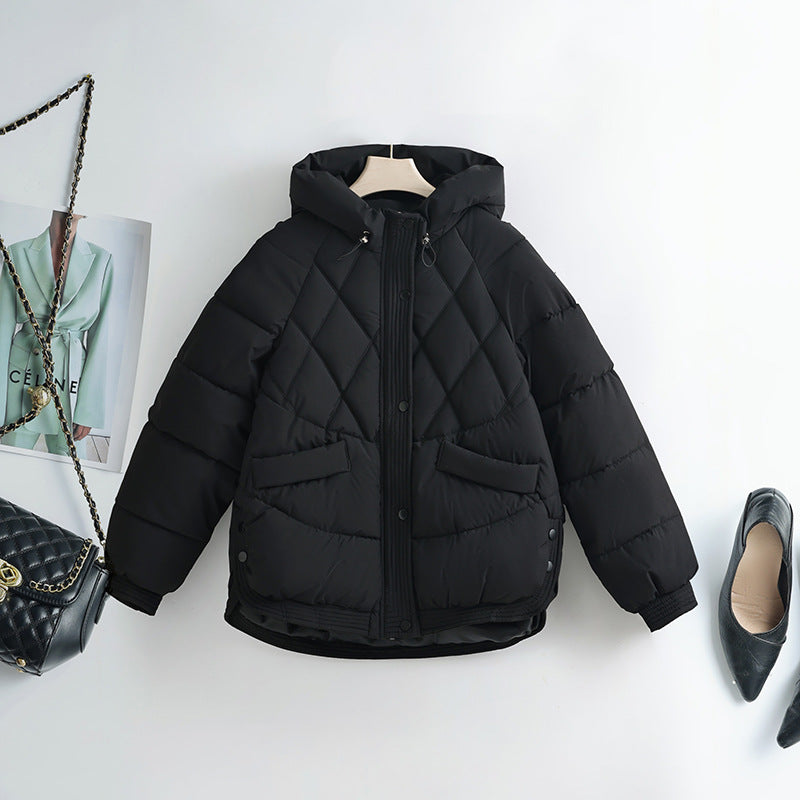 Damen nan gesteppte Kapuzen-Kurzjacke mit Karree-Steppung, geripptem Saum und verdeckter Druckknopfleiste Drune