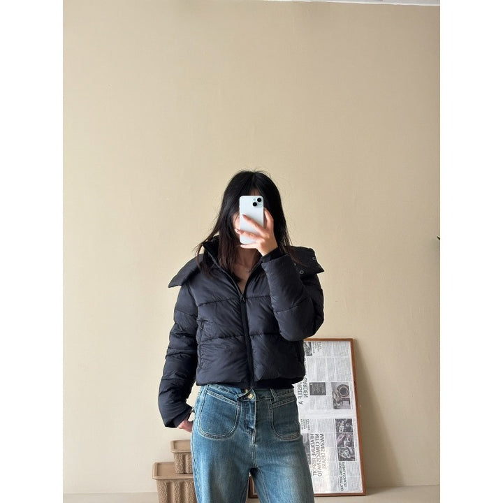 Damen Kurze Stepp-Cropped-Jacke mit breitem Umlegekragen Drune